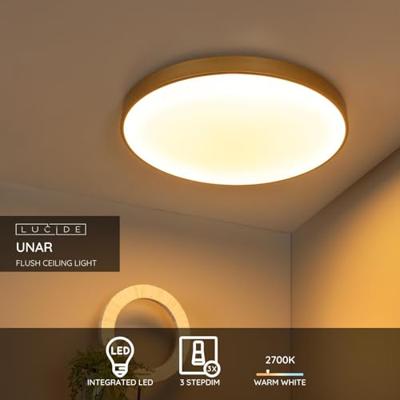 Lucide UNAR - Plafonnière - Ø 60 cm - LED 3 StepDim - 1x60W 2700K - Mat Goud / Messing