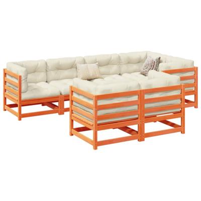 7-delige Loungeset met kussens massief grenenhout wasbruin - thumbnail