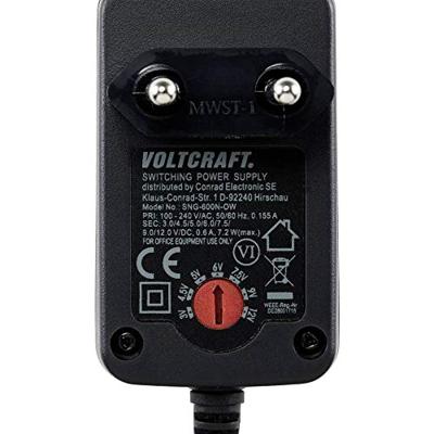 VOLTCRAFT SNG-600N-OW Stekkernetvoeding, instelbaar 0.6 A 7.2 W Uitgangsspanning regelbaar, Open kabeleinden