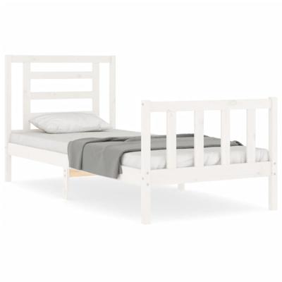 Bedframe met hoofdbord massief hout wit