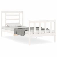 Bedframe met hoofdbord massief hout wit - thumbnail