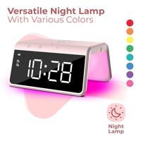 Digitale Wekker - Draadloze Oplader Voor Telefoon - Wake Up Light - Roze (HCG019QI-PI) - thumbnail