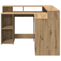 Bureau met LED-verlichting 130x130x91 cm hout artisanaal eiken - thumbnail