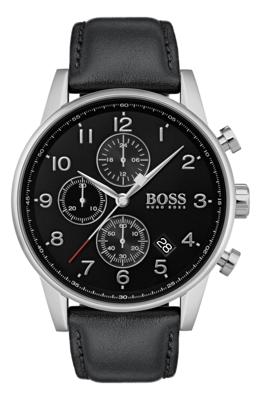 Hugo Boss 1513678 chronograaf navigator zwart lederen bandhorloge 44 mm Herenhorloge