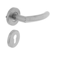 Deurkruk half rond/hoek 90°op rond rozet met profielcilindergat plaatjes RVS - thumbnail