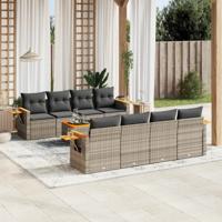 9-delige Loungeset met kussens poly rattan grijs - thumbnail