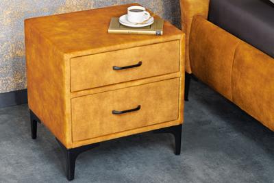 Design nachtkastje BOUTIQUE 50cm mosterdgeel fluweel twee lades - 41668