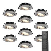 10x LED inbouwspots Rome - RVS - 6 Watt 500 lumen - Kantelbaar - Dimbaar - 2700K warm wit - IP44 Waterdicht - Inclusief afstandsbediening - Geringe inbouwdiepte - thumbnail