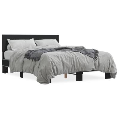 Bedframe bewerkt hout metaal zwart 140x200 cm - thumbnail