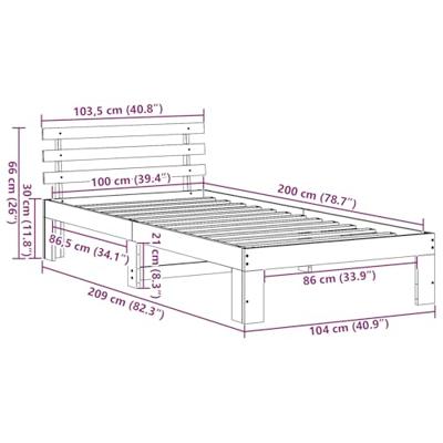 Bedframe met hoofdeinde Wit 100 x 200 cm Massief grenenhout Bedframe met hoofdeinde Wit 100 x 200 cm Massief grenenhout