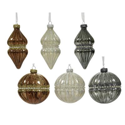 Kerstbal glas d8 cm wit/goud/zilver a6 KSD - Ksd