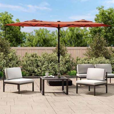 Parasol dubbel dak met LED's 316x240 cm terracottakleurig