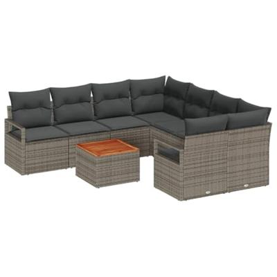 Tuinbankenset met kussen 9 pcs Grijs poly rattan