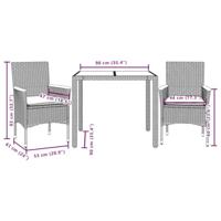 3-delige Tuinset met kussens poly rattan en acaciahout grijs - thumbnail