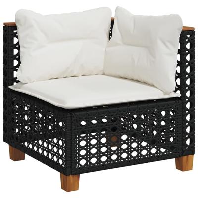 8-delige Loungeset met kussens poly rattan zwart - thumbnail