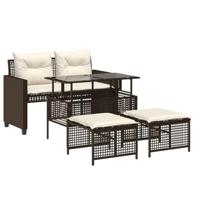 4-delige Loungeset met kussens poly rattan bruin - thumbnail