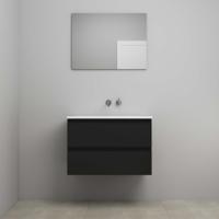 On-Line Badkamermeubelset - 80 cm - Voorgemonteerd - Acryl Wastafel - zonder Kraangat - Spiegel - Mat Zwart - thumbnail
