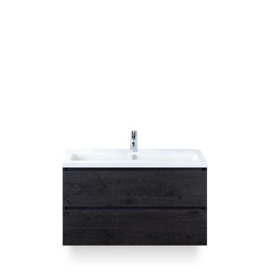 Vogue Badmeubelset 100 cm - Greeplijst in kleur - Black Oak - Keramische Wastafel Wit 1 kraangat