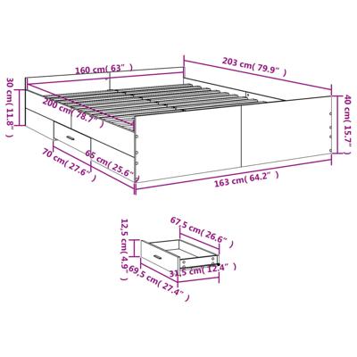 Bedframe met lades bewerkt hout grijs sonoma eiken 160x200 cm