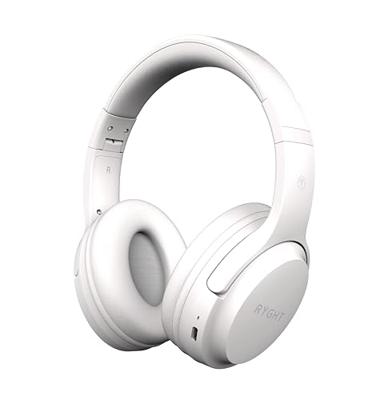 RYGHT Tempo Draadloze hoofdtelefoon, helder stereogeluid, 20 uur looptijd, opvouwbaar, licht, muziekbediening, volume, oproepen beantwoorden, spraakassistent, gevoerde oordopjes, wit