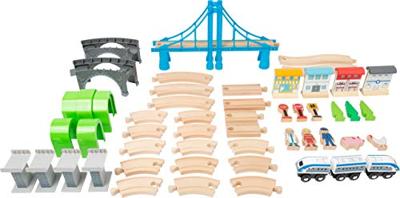 Small Foot houten treinset met brug, 60dlg. - thumbnail
