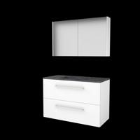 Basic-Line Comfort 46 Badkamermeubelset - 100 x 46 cm - Met Grepen - 2 Lades - Hardstenen Wastafel - 1 Kraangat - Spiegelkast - Ice White - thumbnail