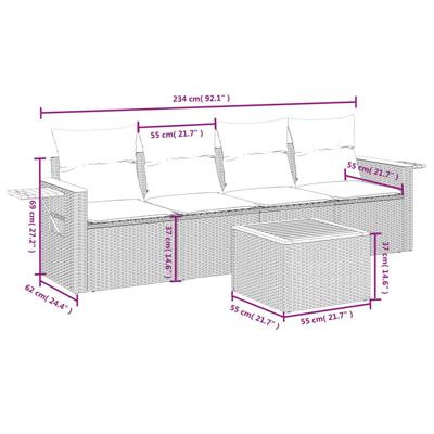 5-delige Loungeset met kussens poly rattan beige - thumbnail