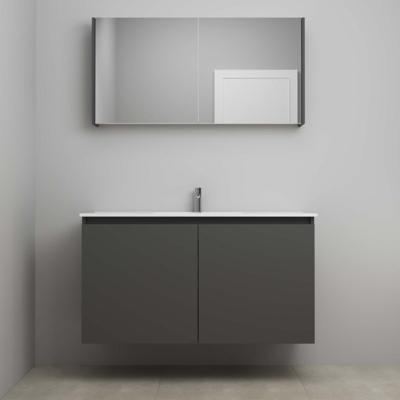 On-Line Badkamermeubelset - 120 cm - Bouwpakket - Greeploos 2 Deuren - Porseleinen Wastafel - 1 Kraangat - Spiegelkast - Mat Antraciet
