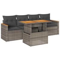 5-delige Loungeset met kussens poly rattan acacia grijs - thumbnail
