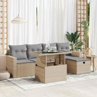 6-delige Loungeset met kussens poly rattan beige - thumbnail