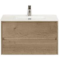 Dante Badmeubelset 80 cm - Natuur Eiken - Keramische Wastafel Wit Cover - thumbnail