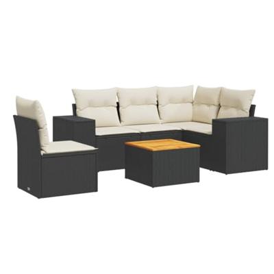 6-delige Loungeset met kussens poly rattan zwart 6-delige Loungeset met kussens poly rattan zwart