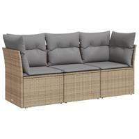 3-delige Loungeset met kussens poly rattan beige - thumbnail