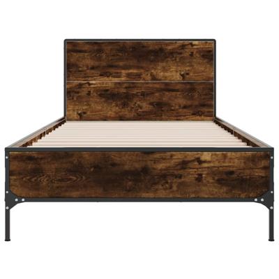 Bedframe bewerkt hout metaal gerookt eikenkleurig 140x190 cm