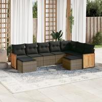 9-delige Loungeset met kussens poly rattan grijs - thumbnail