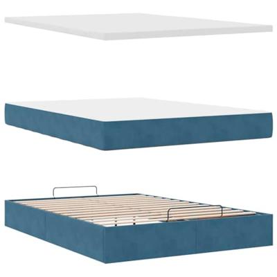 Ottoman bed met matras 140x200cm fluweel donkerblauw