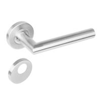 Deurkruk 1272 rechte Hoek 90°op rond rozet staal met 7mm nok met rondcilindergat plaatjes RVS - thumbnail