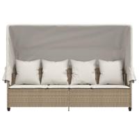 Ligbed met luifel en kussen poly rattanbeige - thumbnail