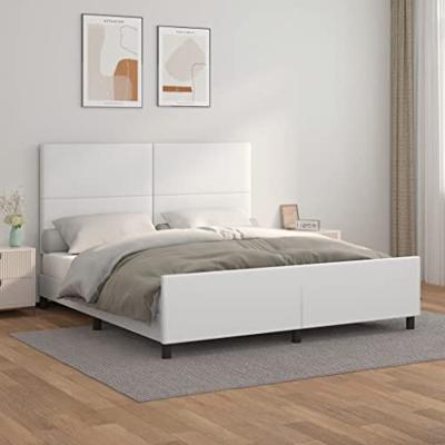 Bedframe met hoofdbord kunstleer wit 160x200 cm