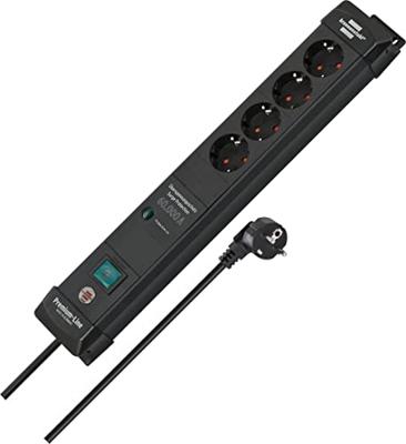 Brennenstuhl 1951140300 Stekkerdoos 4 Sockets | Premium Line | Aan/uit Schakelaar | Overspanningsbeveiliging | Zwart | 1,8 meter