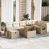 5-delige Loungeset met kussens poly rattan en acaciahout beige - thumbnail