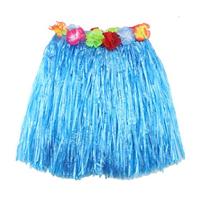 Hawaii Rokje Blauw Met Bloemen 55 cm - thumbnail