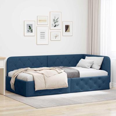 Hoekbedframe met hoofdeinde Blauw 90 x 190 cm Stof