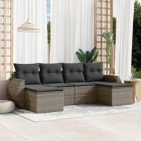 6-delige Loungeset met kussens poly rattan grijs - thumbnail