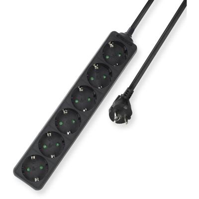 ACT AC2460 Stekkerdoos 6 Sockets Zwart - Kinderbeveliging - 3 meter