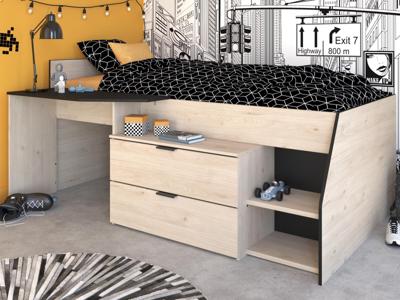 Gecombineerd bed MICKEY 90x200 cm jackson eik/zwart Gecombineerd bed MICKEY 90x200 cm jackson eik/zwart