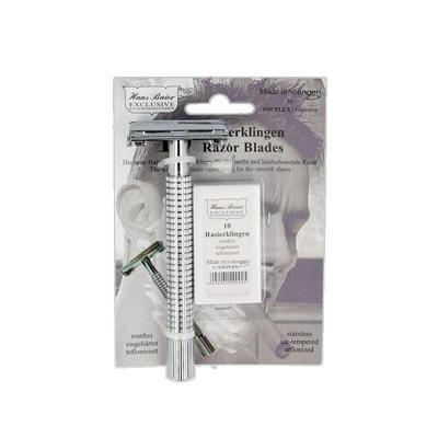 Hans Baier Veiligheidsscheermes chroom blister met 10 mesjes 1 Stuks Hans Baier Veiligheidsscheermes chroom blister met 10 mesjes 1 Stuks