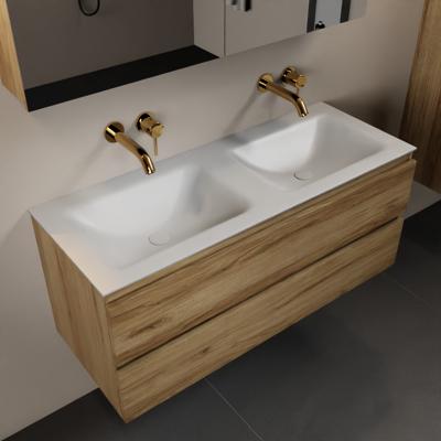 MONDIAZ AIVY 120cm badmeubel Chai, wastafel Talc solid surface dubbel zonder kraangat met spiegelkast (AI-351651TALC-NO - AI-M120CHDU - AI-C120CHMI)