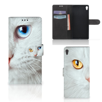 Sony Xperia XA Ultra Telefoonhoesje met Pasjes Witte Kat