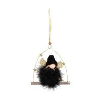 Daan Kromhout Hanger fluffy engel boog zwart 16 cm | 12 stuks - thumbnail